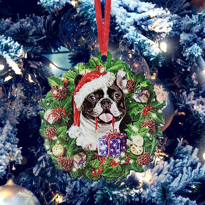 Personalised wooden Christmas ornament with geometric design and painted finish