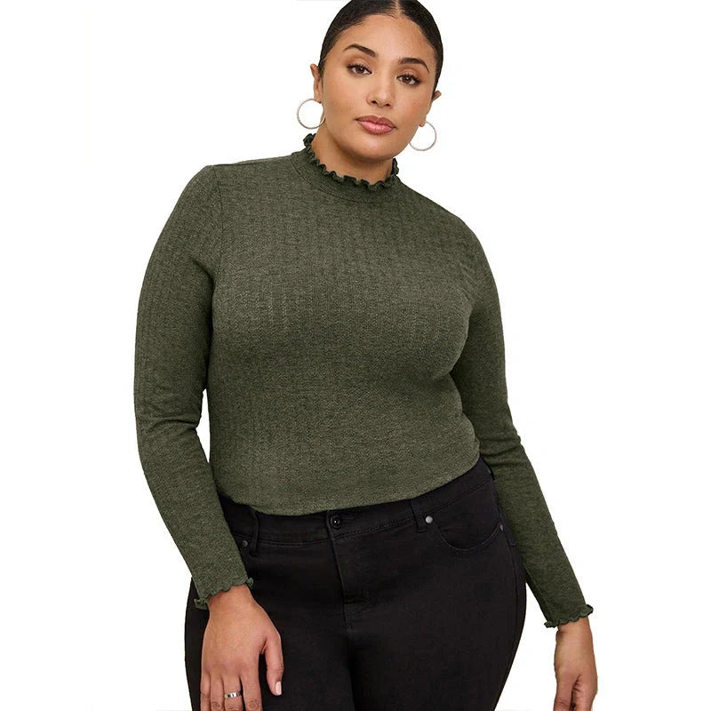 Women's slim fit half-high collar long sleeve t-shirt in various colours