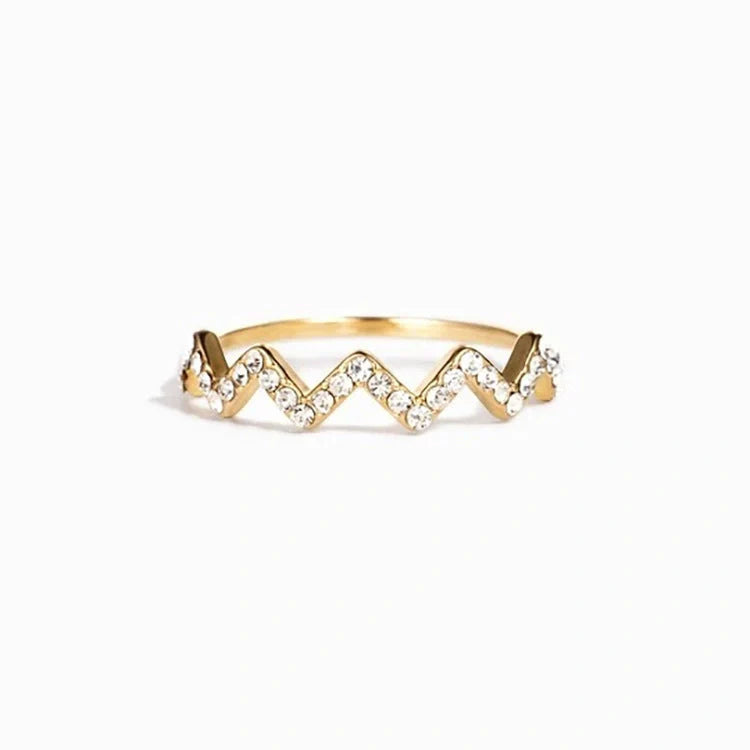 Adjustable wave pattern zircon ring in 925 silver with gold or silver electroplated finish