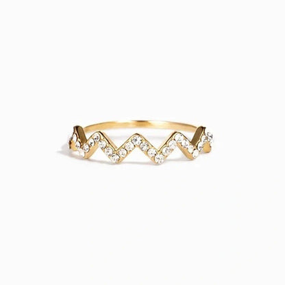Adjustable wave pattern zircon ring in 925 silver with gold or silver electroplated finish