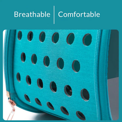 Transparent PVC pet backpack with ventilation holes and secure lock
