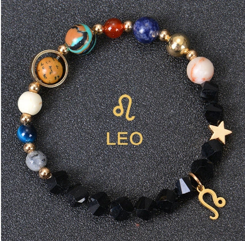 Frosted Stone Beaded Zodiac Bracelet featuring detailed zodiac signs on natural stone beads
