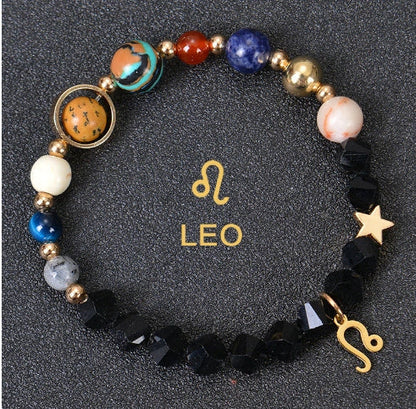 Frosted Stone Beaded Zodiac Bracelet featuring detailed zodiac signs on natural stone beads