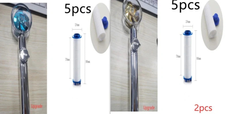 Turbo Propeller Shower Head in various colours with 360-degree fan extension