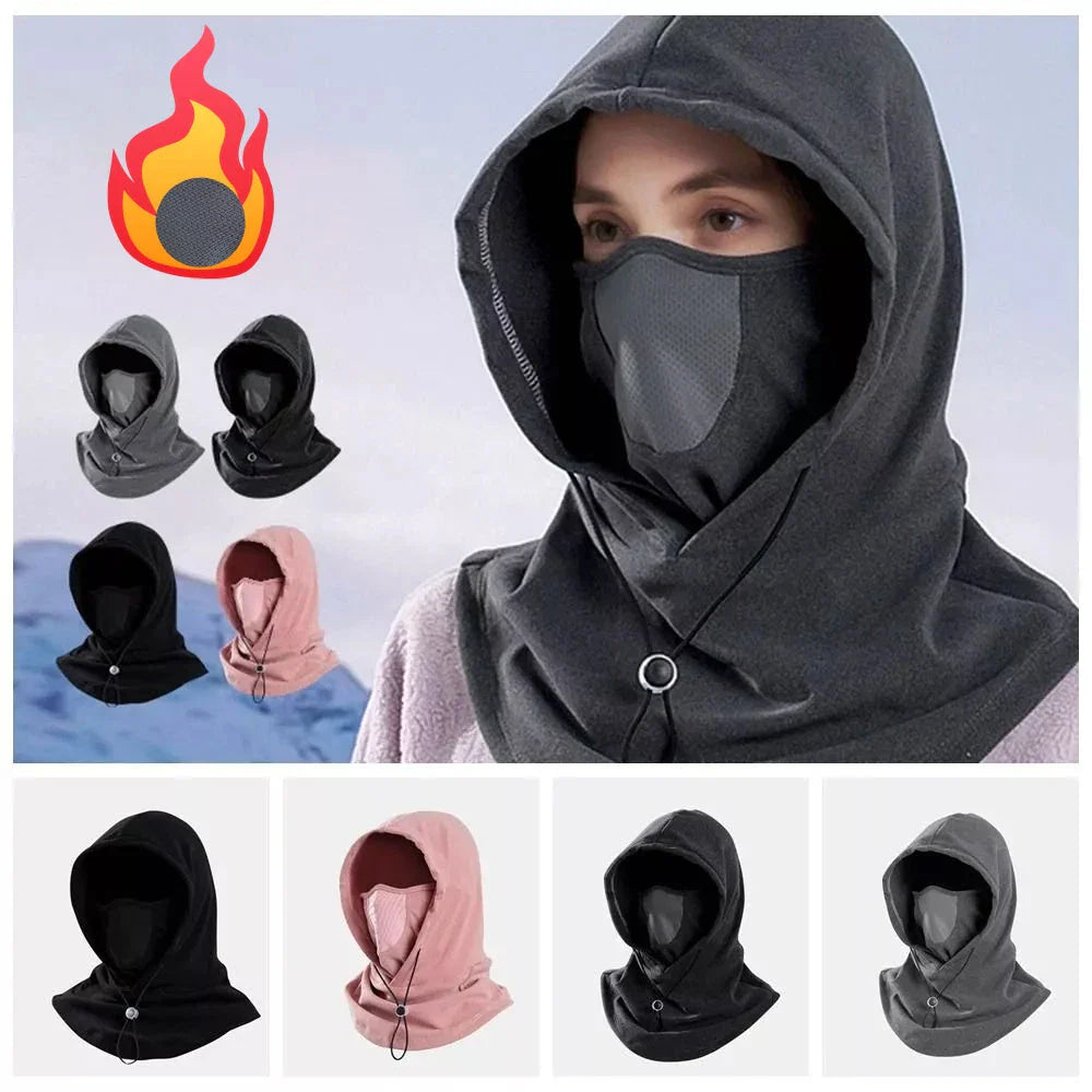 Adjustable thermal fleece scarf neck warmer in black, dark gray, light gray, and pink colors