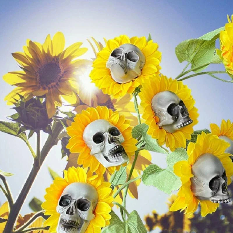 Eerie Sunflower Halloween Decoration with Skull-Shaped Blooms for Haunting Garden Display