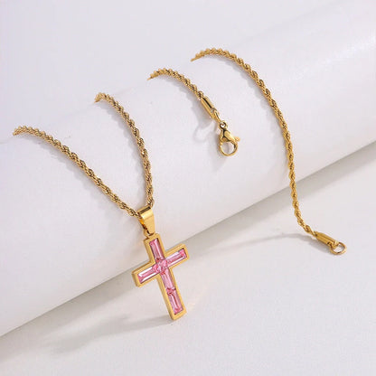 European and American style titanium steel diamond cross necklace with no colour fading