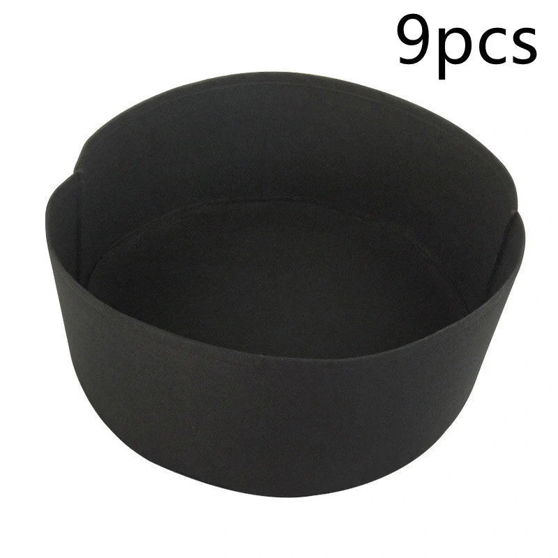 Round black and green fabric grow bags for garden plants with automatic drainage