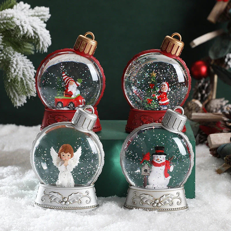 Luminous Christmas decoration with flame-like LED lighting, available in various festive designs including an old man, snowman, children's tree, and angel figure