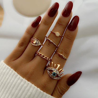 Retro Eye Love Ring Set: 6-Piece Alloy and Crystal Collection