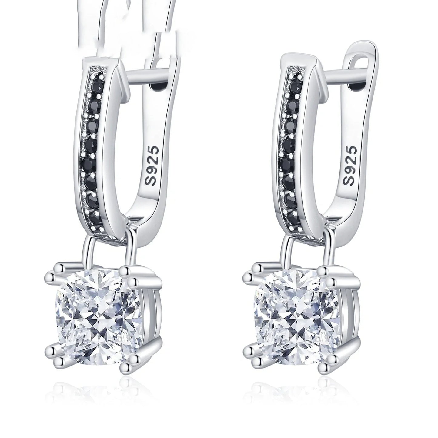 Inlaid Copper-plated Square Zircon Earrings in black with a modern geometric design