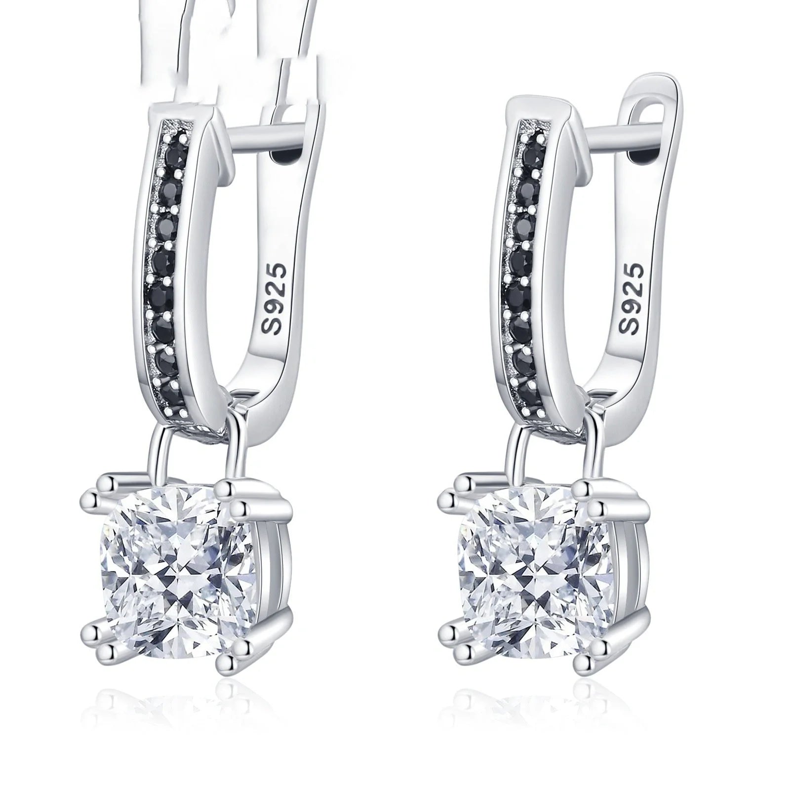 Inlaid Copper-plated Square Zircon Earrings in black with a modern geometric design