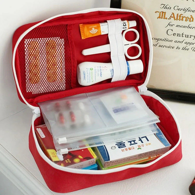 Large empty first aid kit in red, made from durable 600D Oxford cloth for outdoor and travel use