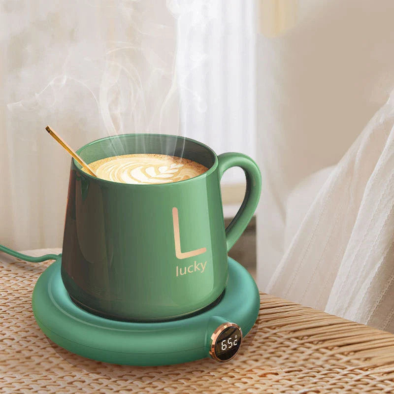 Sleek cordless coffee mug warmer keeps hot drinks at perfect temperature for hours