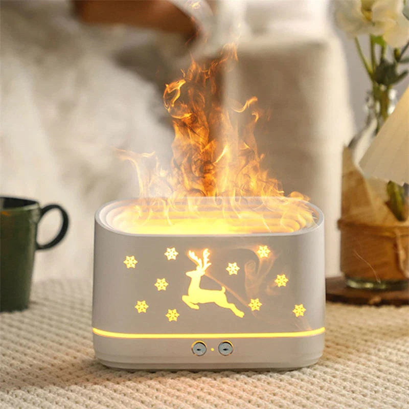 Cozy Flame LED Humidifier with realistic flame effect and silent cool mist diffusion for a relaxing, atmospheric experience
