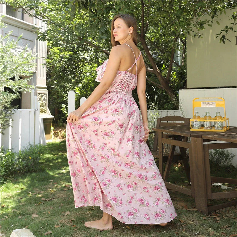 Women's simple printed polyester dress in white, available in sizes S to 4XL