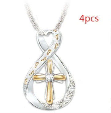 Elegant two-tone cross pendant with diamond-like accent, versatile and durable alloy design for everyday or special occasions.
