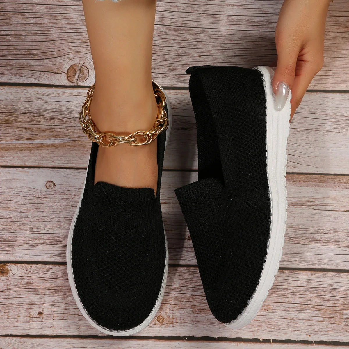 Women's breathable mesh slip-on loafers in white, beige, black, and blue