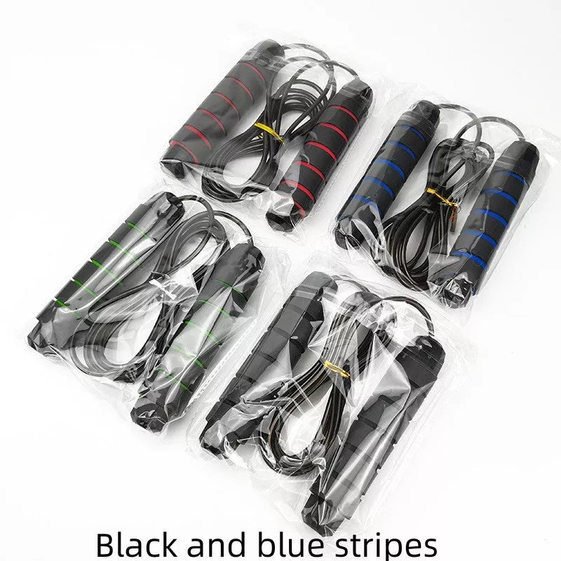 Adjustable load steel wire skipping rope in black and red stripes for weight loss
