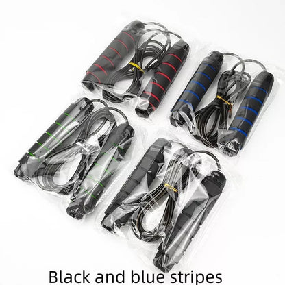 Adjustable load steel wire skipping rope in black and red stripes for weight loss