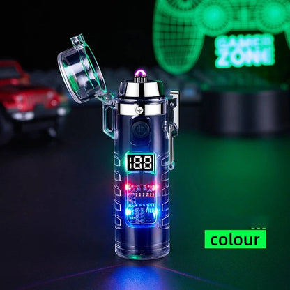 Transparent shell dual arc USB charging lighter with LED power display