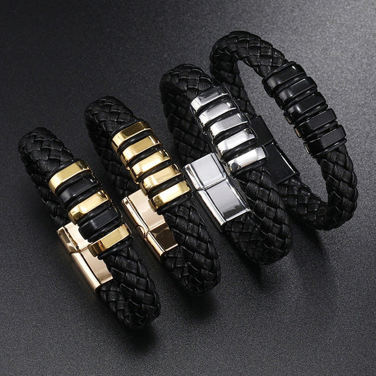Handcrafted multi-layer leather woven bracelet in various colours