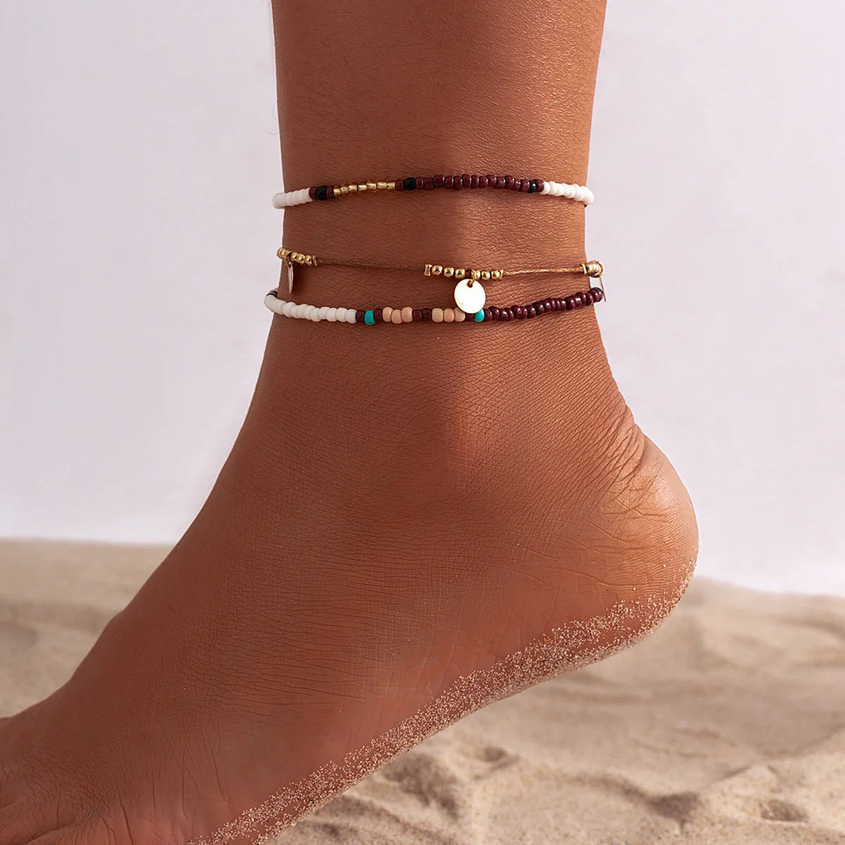 Bohemian multi-layer beaded foot ornaments anklet in ethnic style