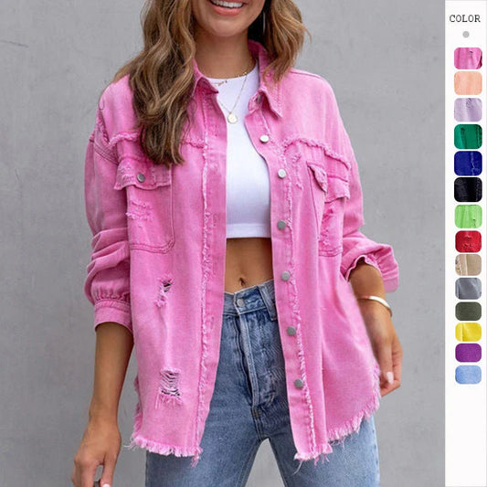 Stylish ripped casual jacket for women in a variety of vibrant colors and sizes