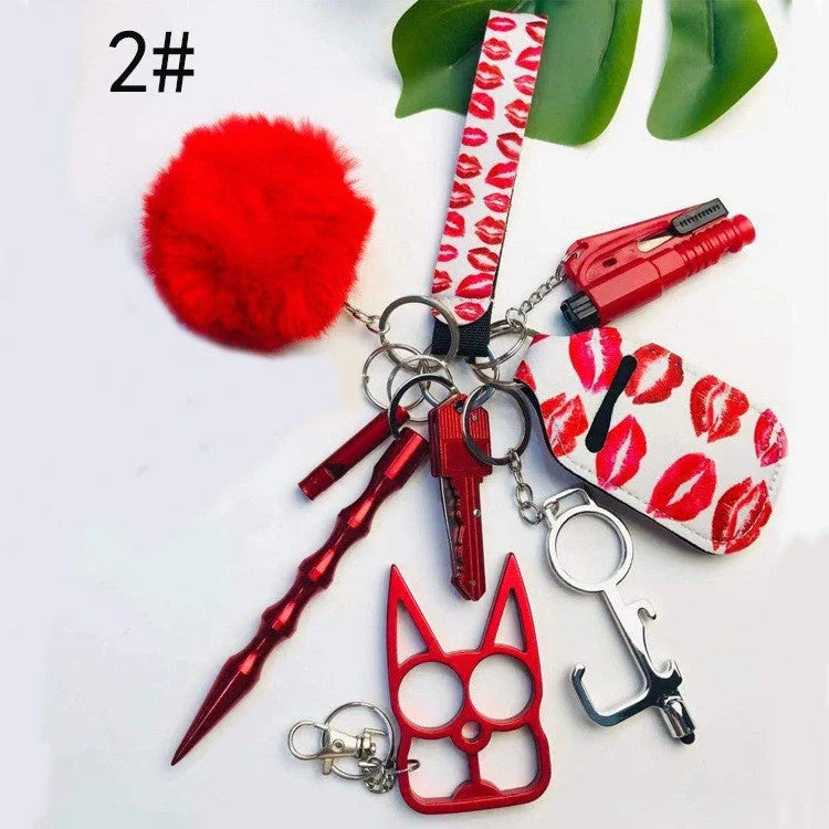 Self Defense Keychain Set for Women with 11 Safety Accessories including alarm and window breaker