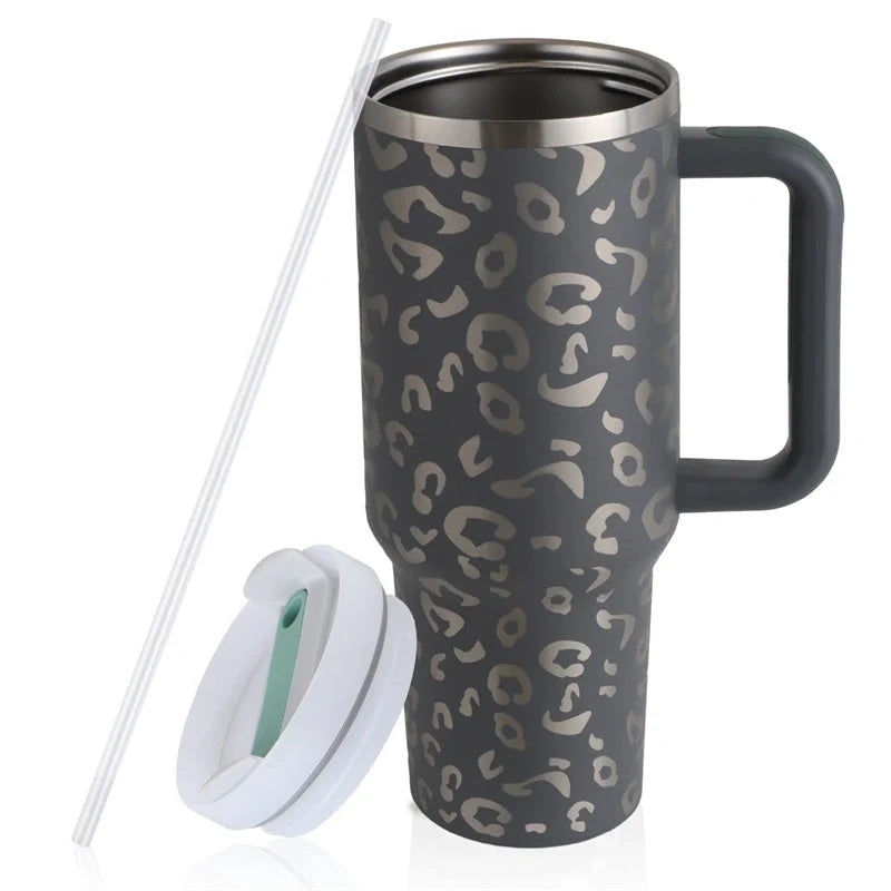 40oz stainless steel coffee mug with handle and straw, BPA-free, various colours available