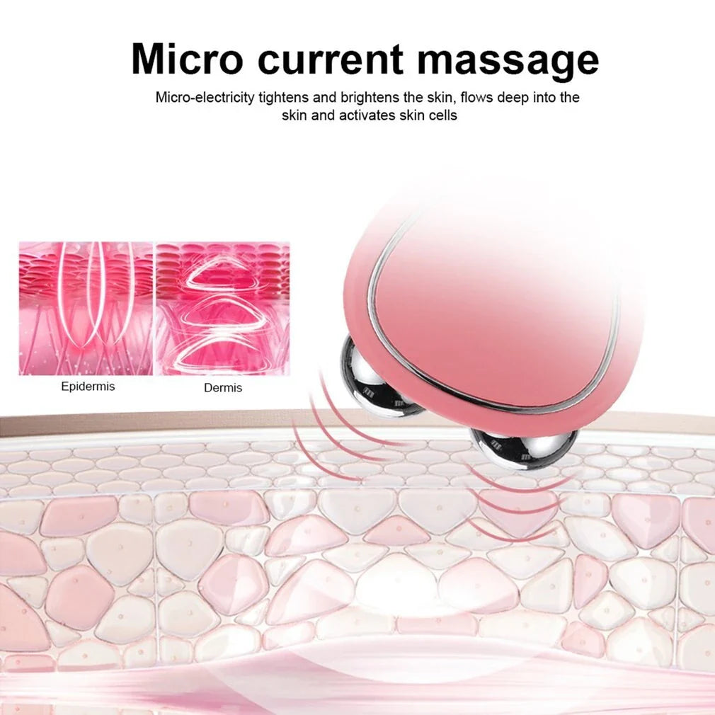 Portable facial micro-current beauty instrument with dual roller massager for lifting, firming, and reducing puffiness