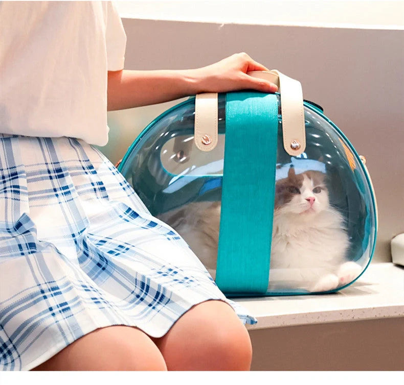 Transparent PVC pet backpack with ventilation holes and secure lock