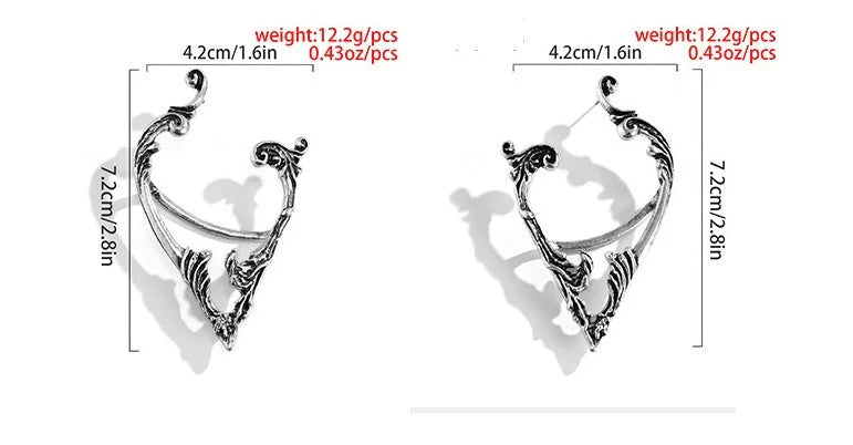 Dark Elf Ear Clip No Piercing Earrings in Silver for Gothic Style