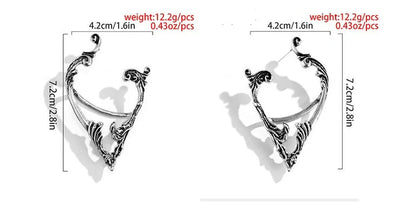 Dark Elf Ear Clip No Piercing Earrings in Silver for Gothic Style