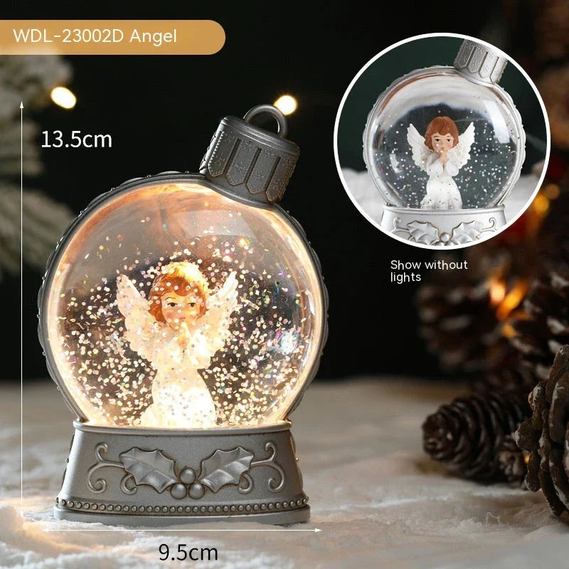 Luminous Christmas decoration with flame-like LED lighting, available in various festive designs including an old man, snowman, children's tree, and angel figure