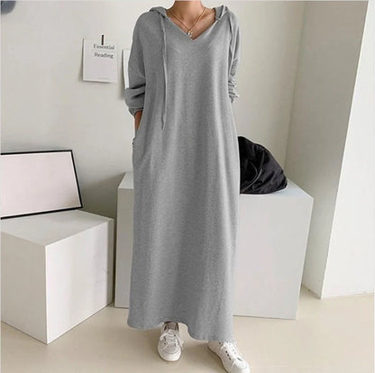 Stylish Japanese and Korean casual sweater dress in polka dot pattern with long skirt and sleeve design