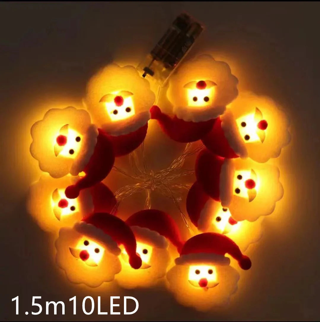 Festive LED string lights with Santa Claus and snowflakes for holiday decor