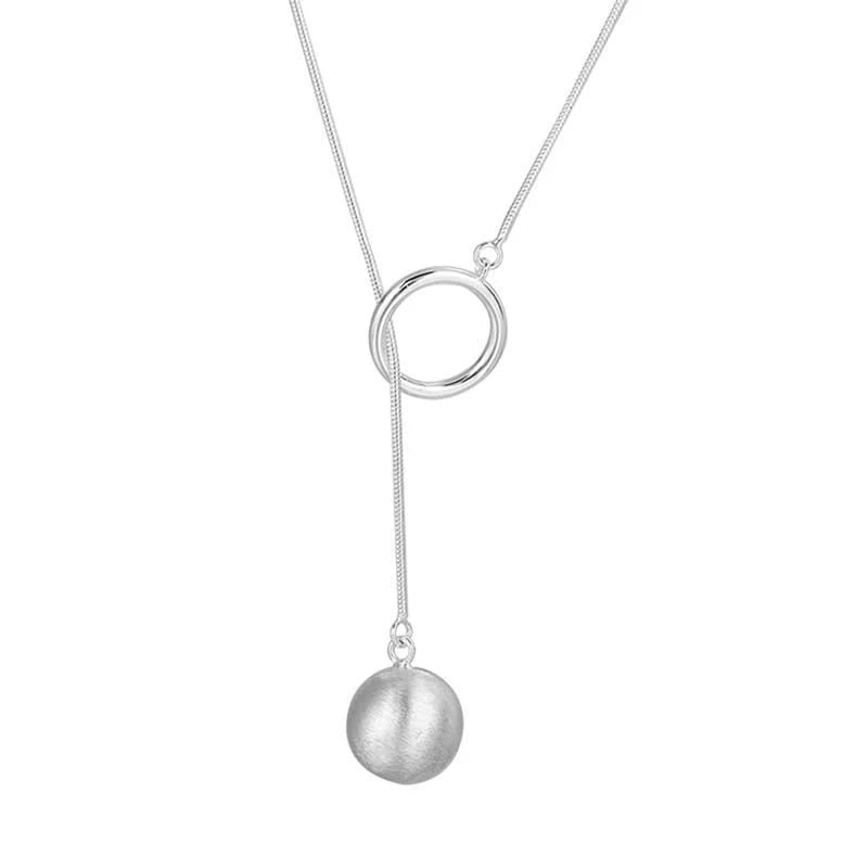 Platinum-plated round ball necklace with snake-bone chain, a versatile and elegant accessory for fashion-forward British women