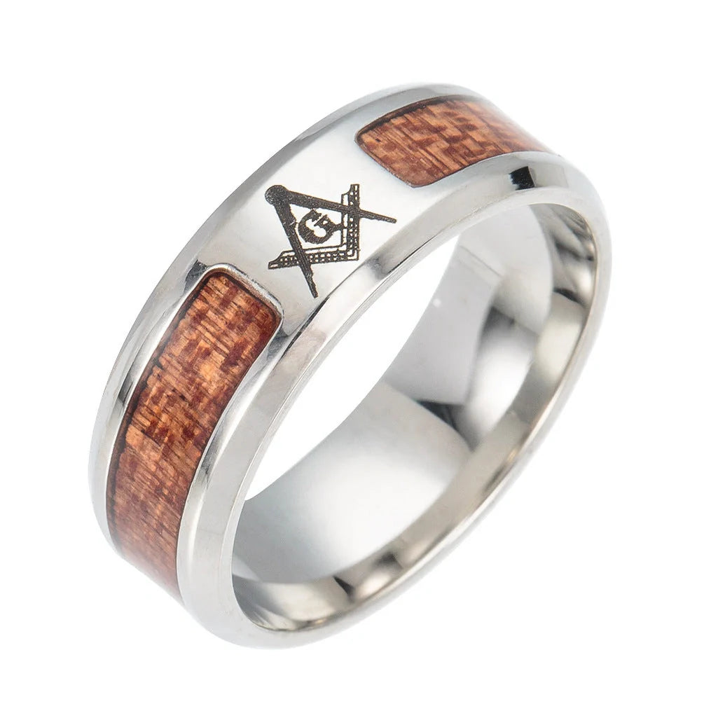 Handcrafted Celtic Tree of Life Wedding Ring in stainless steel with wood inset