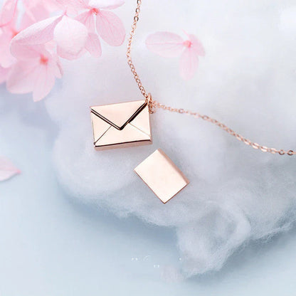 Elegant titanium steel envelope pendant necklace with adjustable chain, versatile for any occasion