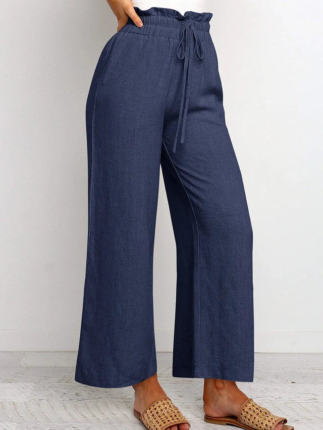 Stylish elastic waistband wide leg cropped pants in various colors