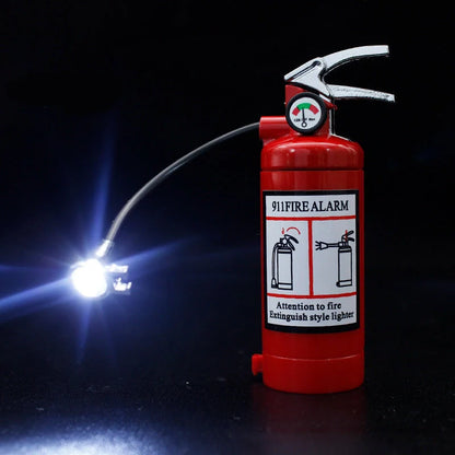Creative fire extinguisher shaped lighter in red with light, alloy construction, butane-free