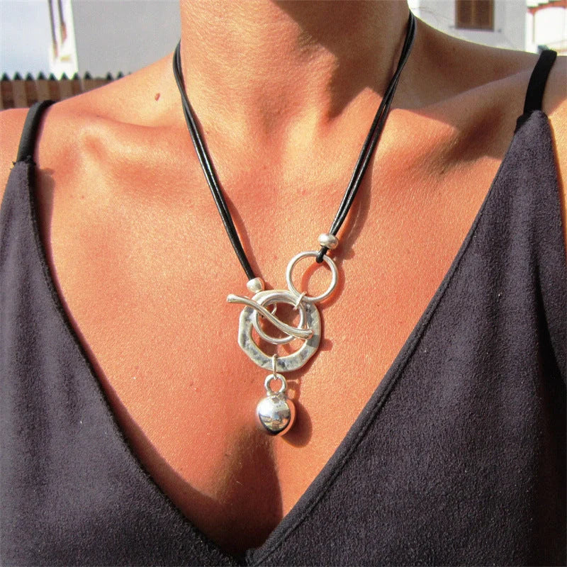 Bohemian leather necklace with OT buckle drop, a stylish fashion accessory