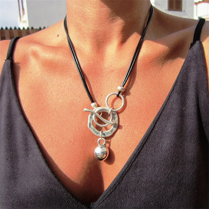 Bohemian leather necklace with OT buckle drop, a stylish fashion accessory