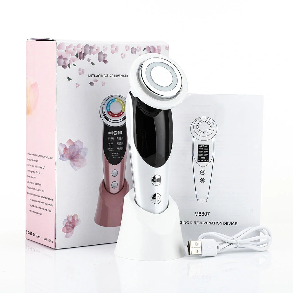 7-in-1 Facial Massager with EMS micro-current and LED light therapy for skin rejuvenation
