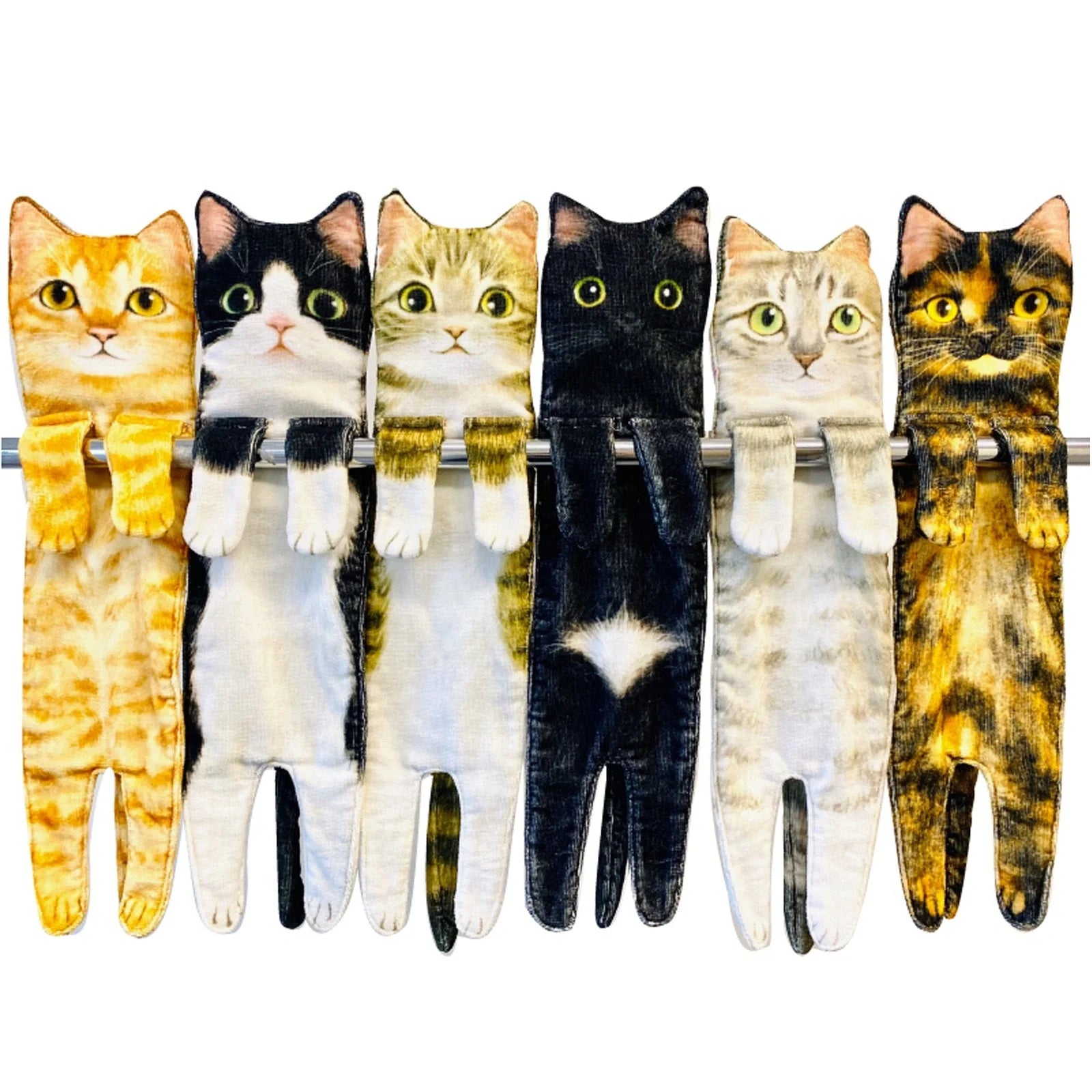 Cat-shaped hand towels in various colors for bathroom and kitchen use