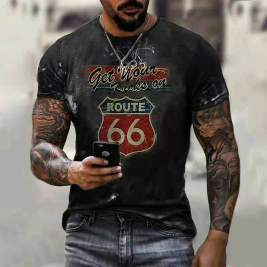 Men's round neck short sleeve t-shirt with stylish digital print design in various color options