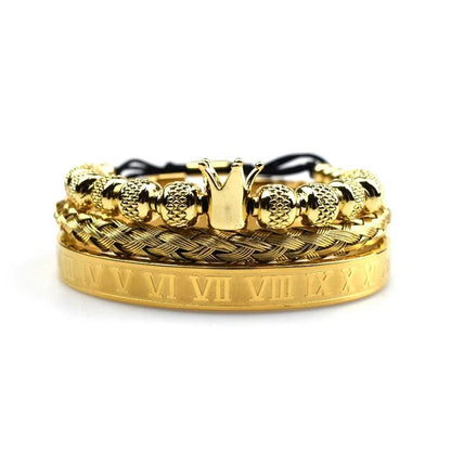 Men's stainless steel crown charm adjustable bracelet with zircon details