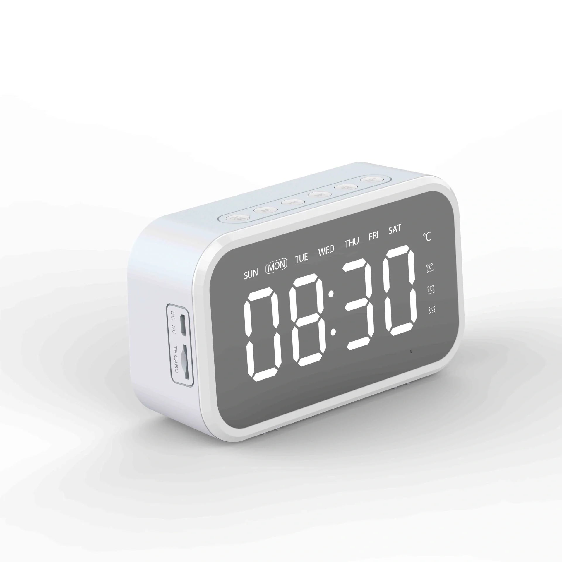 Desktop Alarm Clock with Bluetooth Wireless Audio in black, pink, or white