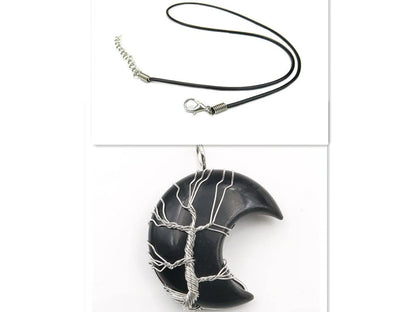 Handmade Moon Natural Crystal Stone Tree of Life Pendant Necklace in various colours